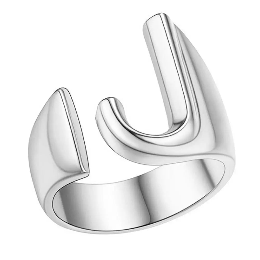 A-Z Initial Letter Ring – Adjustable Open Band Ring for Women