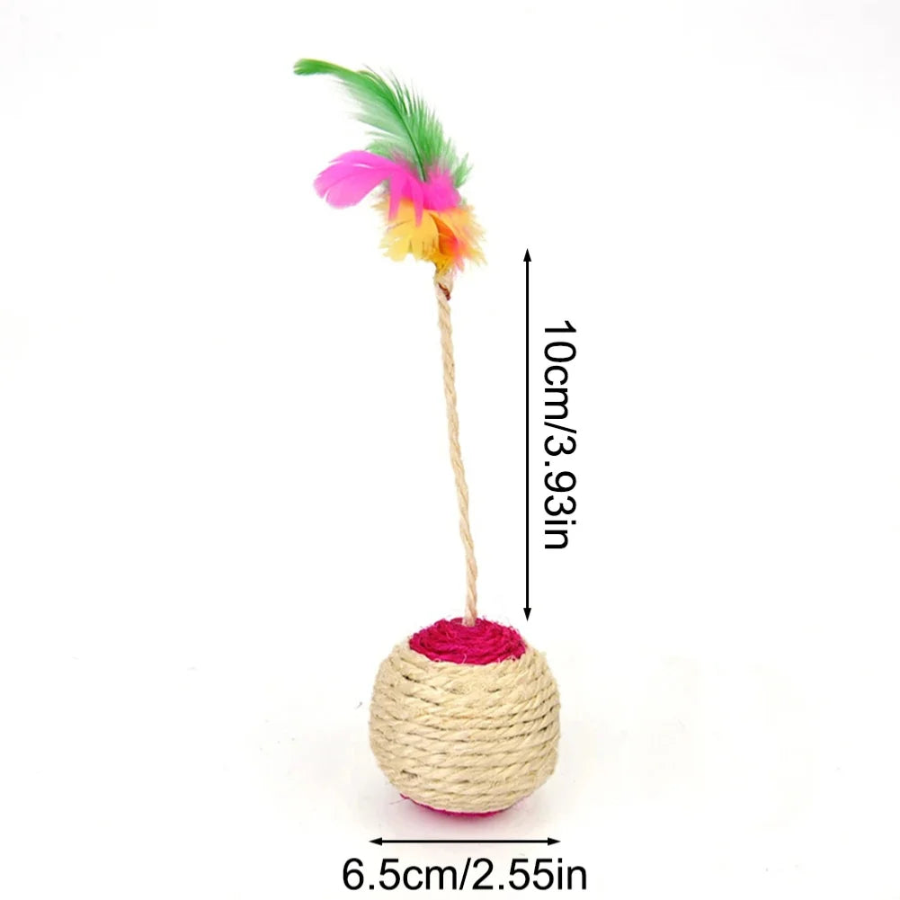 1PC Pet Cat Toy Colorful Feather Blanket Ball Grinding Claw Interactive Play Ball Cat Toy Sisal Shuttlecock Ball Zpaxo