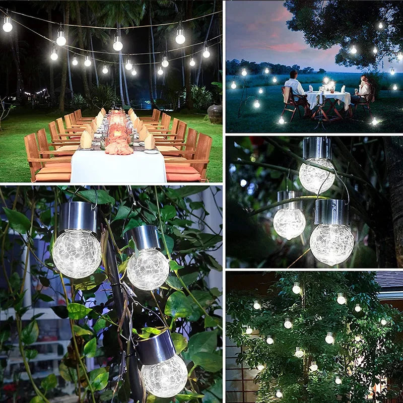 Solar Hanging Lamps Outdoor Waterproof Crackled Glass Christmas Zpaxo