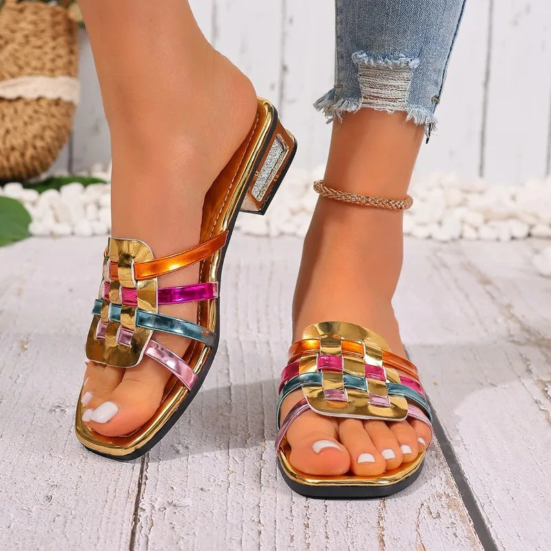 Women's Square Open Toe Hollow Out Breathable Comfortable Mid Heel Zpaxo