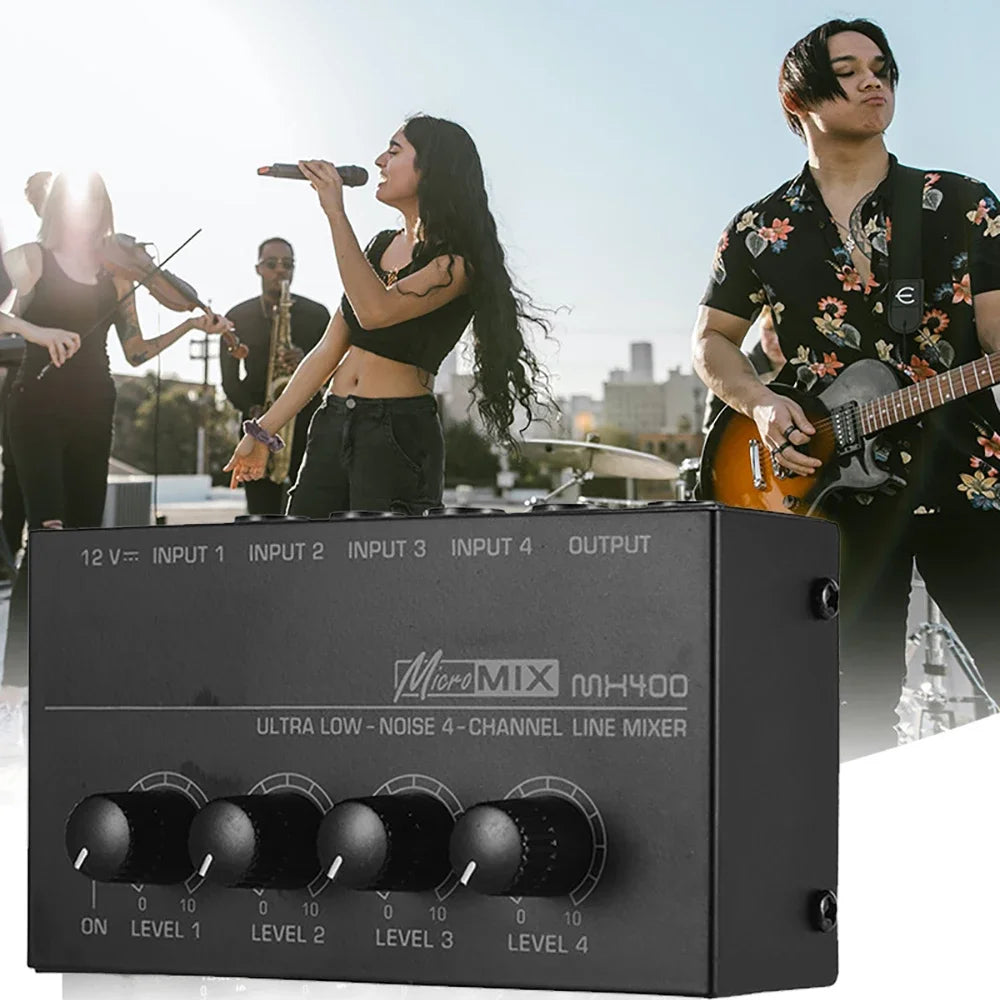 4 Channel Line Mixer Mini Sound DC 12V Easy Operation Audio Ultra Low