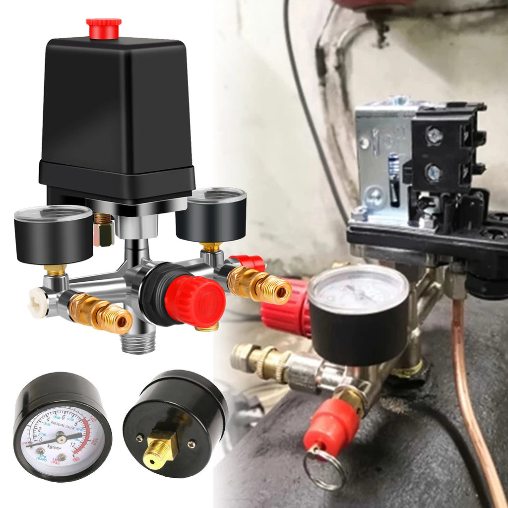 Air Compressor Parts 90-120PSI Pressure Switch Manifold Regulator Gauges 220-380V Aluminum Air Compressor Pressure Switch Contro Zpaxo
