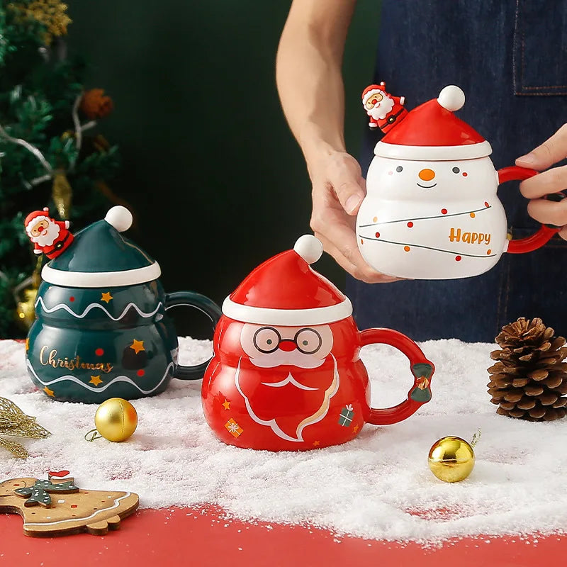 Creative Christmas Gifts Ceramic Cups LIDS Spoons Large Capacity