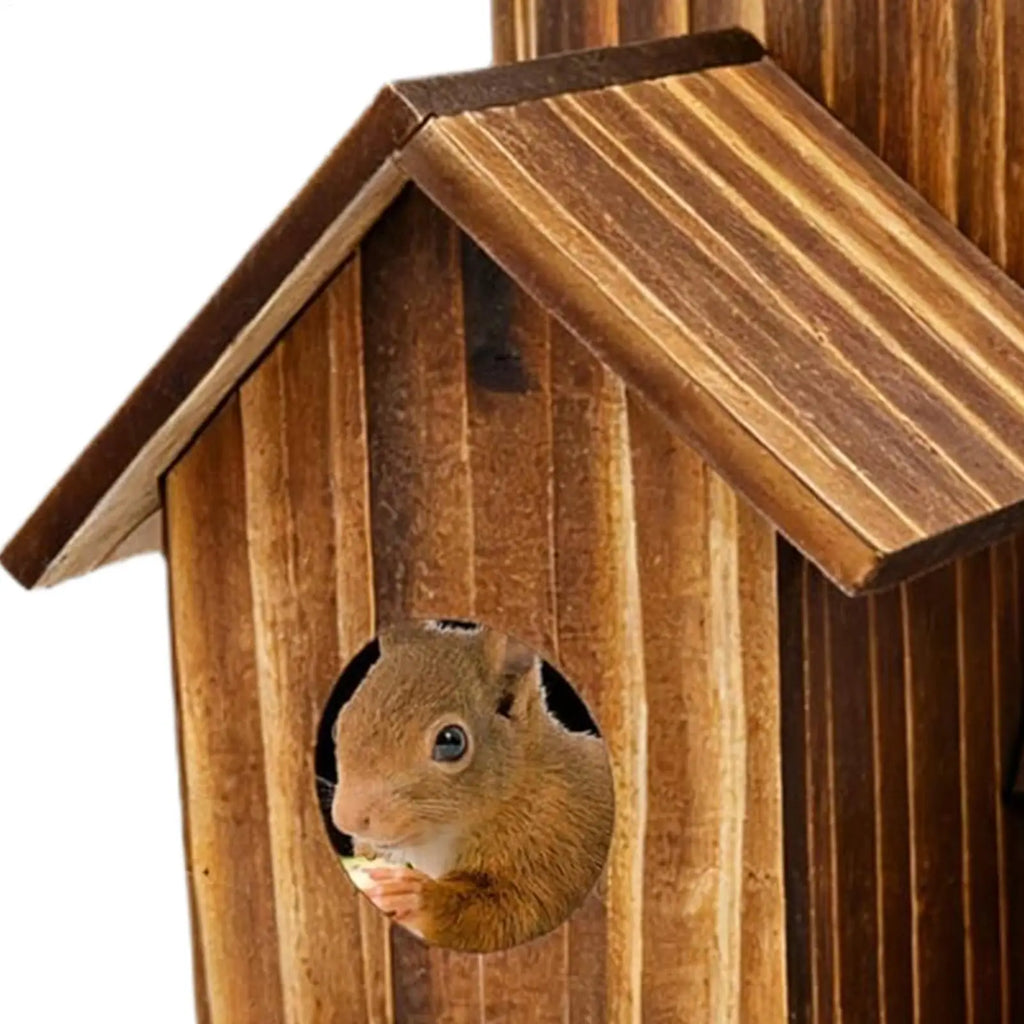 Squirrel Feeder Three-room Design Wooden Food Outdoor Station Houses