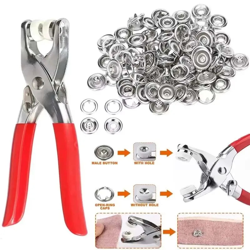 400pcs Prong Rings 9.5mm Buckle Buttons Metal Tool Kit Perfect for DIY Crafts Clothes Hats and Sewing Zpaxo