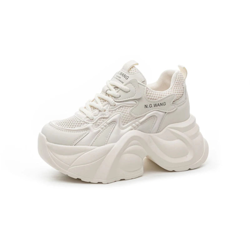Womens White Mesh Platform Sneakers Casual Lace Up Thick Bottom Sport Zpaxo