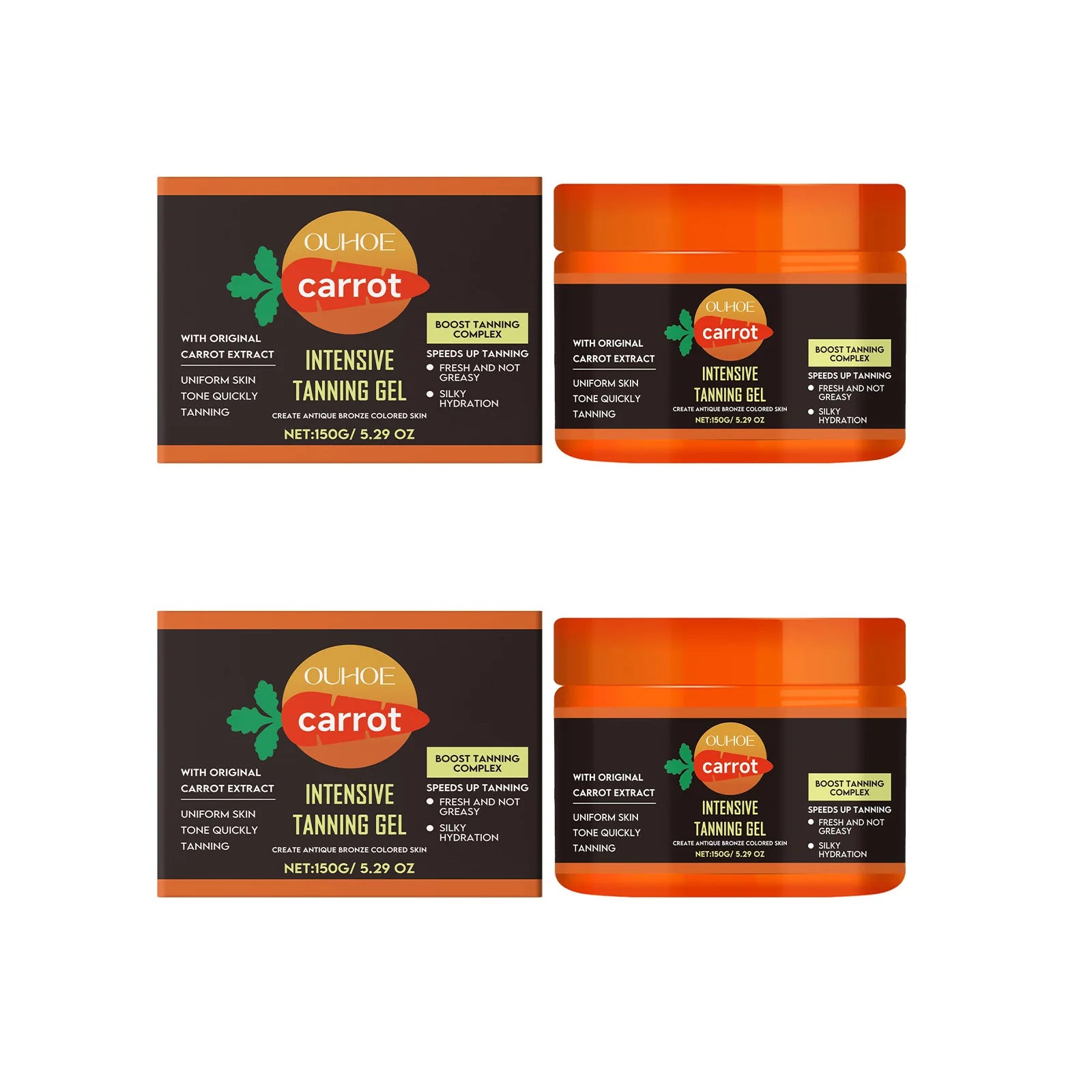 Carrot Tanning Gel – Sunless Bronzer & Moisturizing Tan Enhancer Self Tanner Gel Zpaxo 2 x 150g Boxed