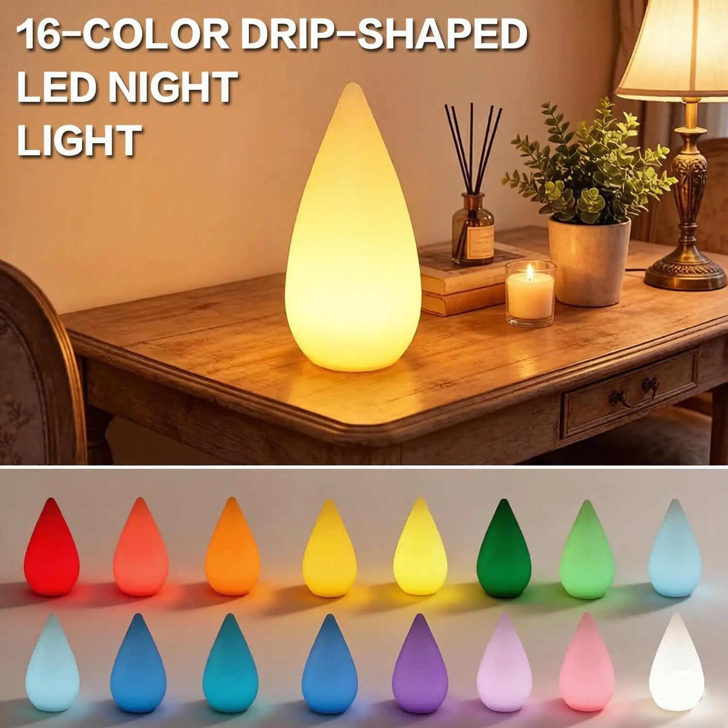 POCKETMAN Teardrop RGB Night Light – 16 Colors, Dimmable, USB-C