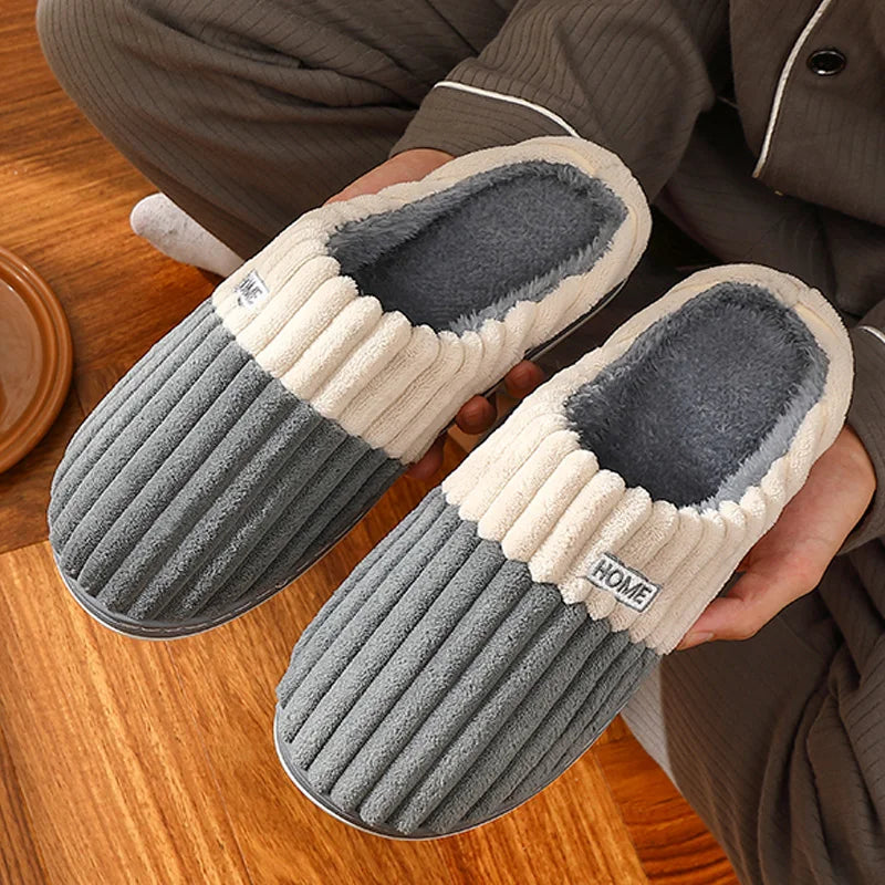 Winter Warm Fur Slippers Men Women Couples House Non Slip Soft Shoes