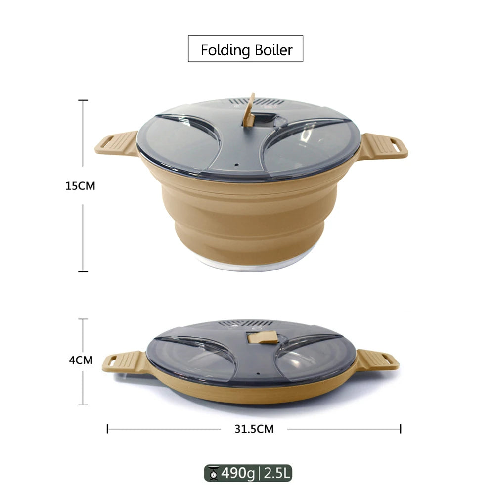 Silicone Folding Pot Portable Coffee Tea Cooking Outdoor Picnic Zpaxo Khaki-1PCS