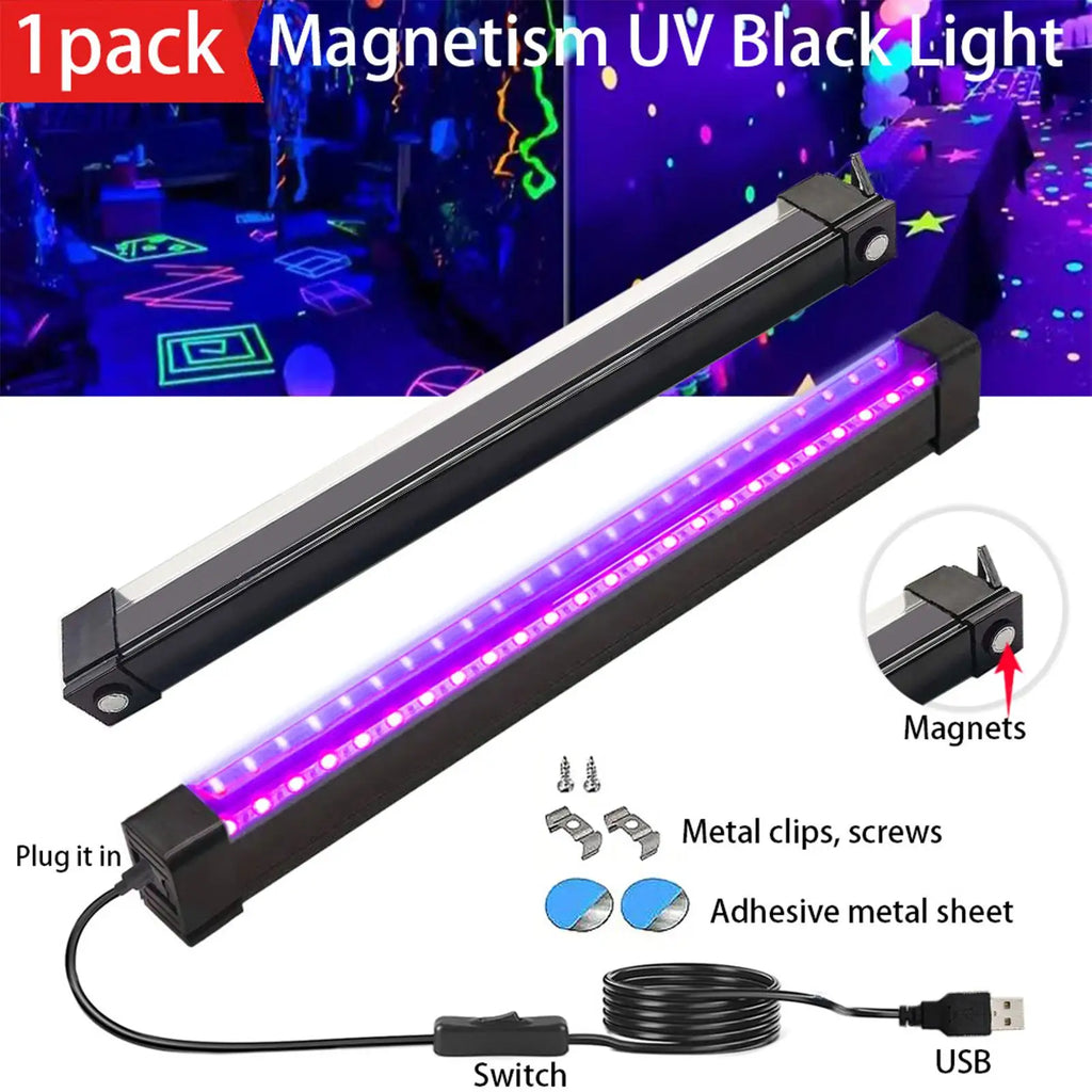 9W Magnetic Black Light Bar Portable UV Lamp USB Fluorescent Strip
