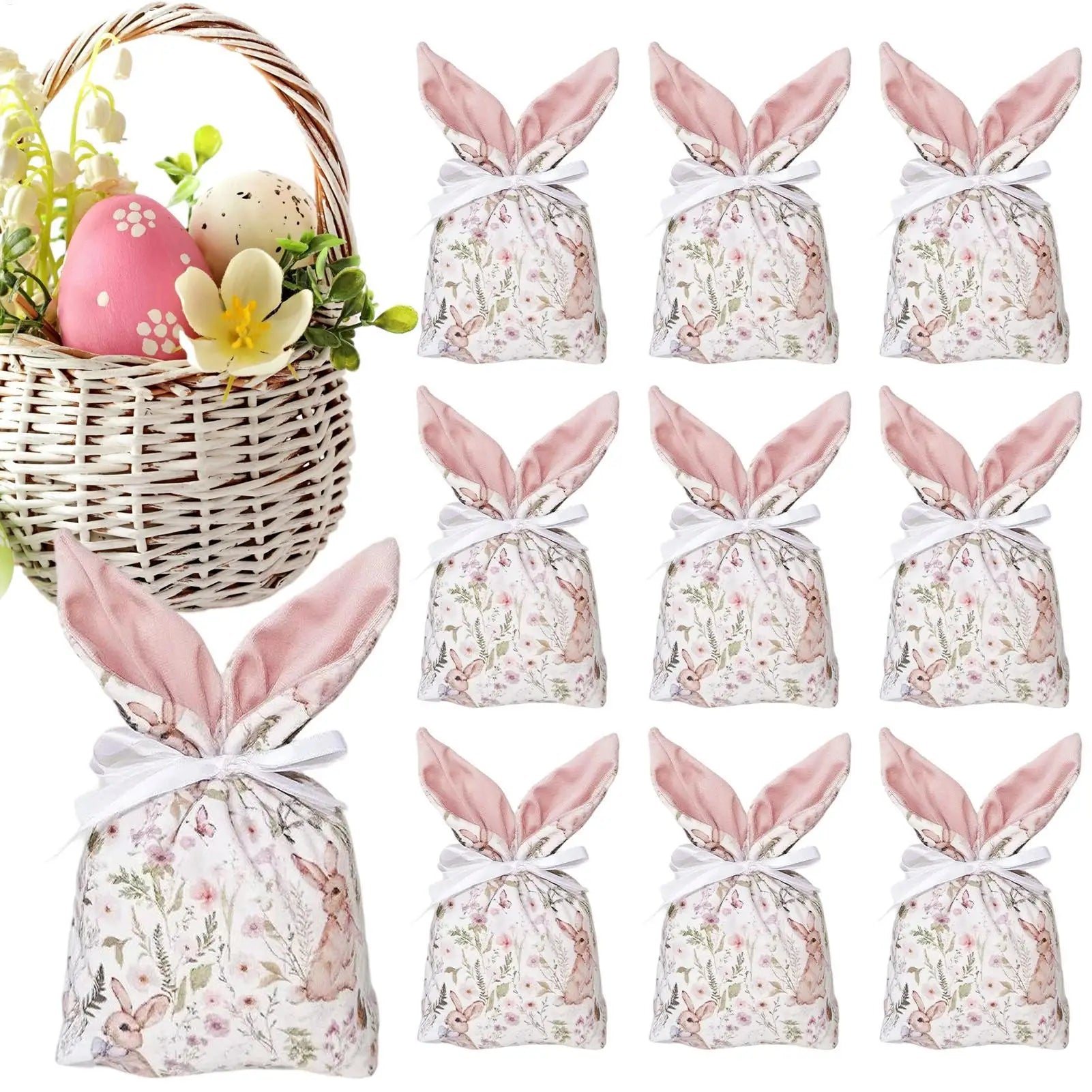 Easter Candy Bags Drawstring Bunny Ear Design Goody Favor Supports