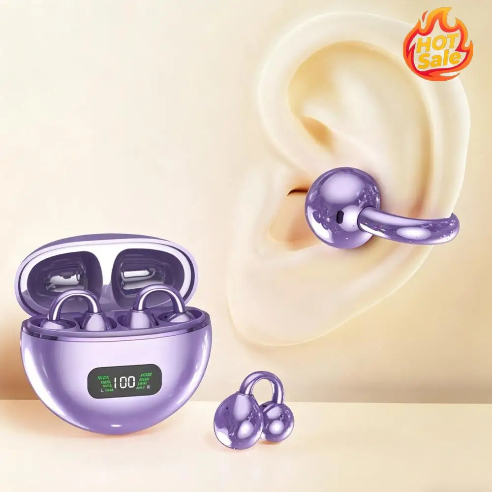BT Wireless Bone Conduction Earphones with Noise Canceling Mics Portable Headphones LED Digital Display for Travel & Commute Zpaxo