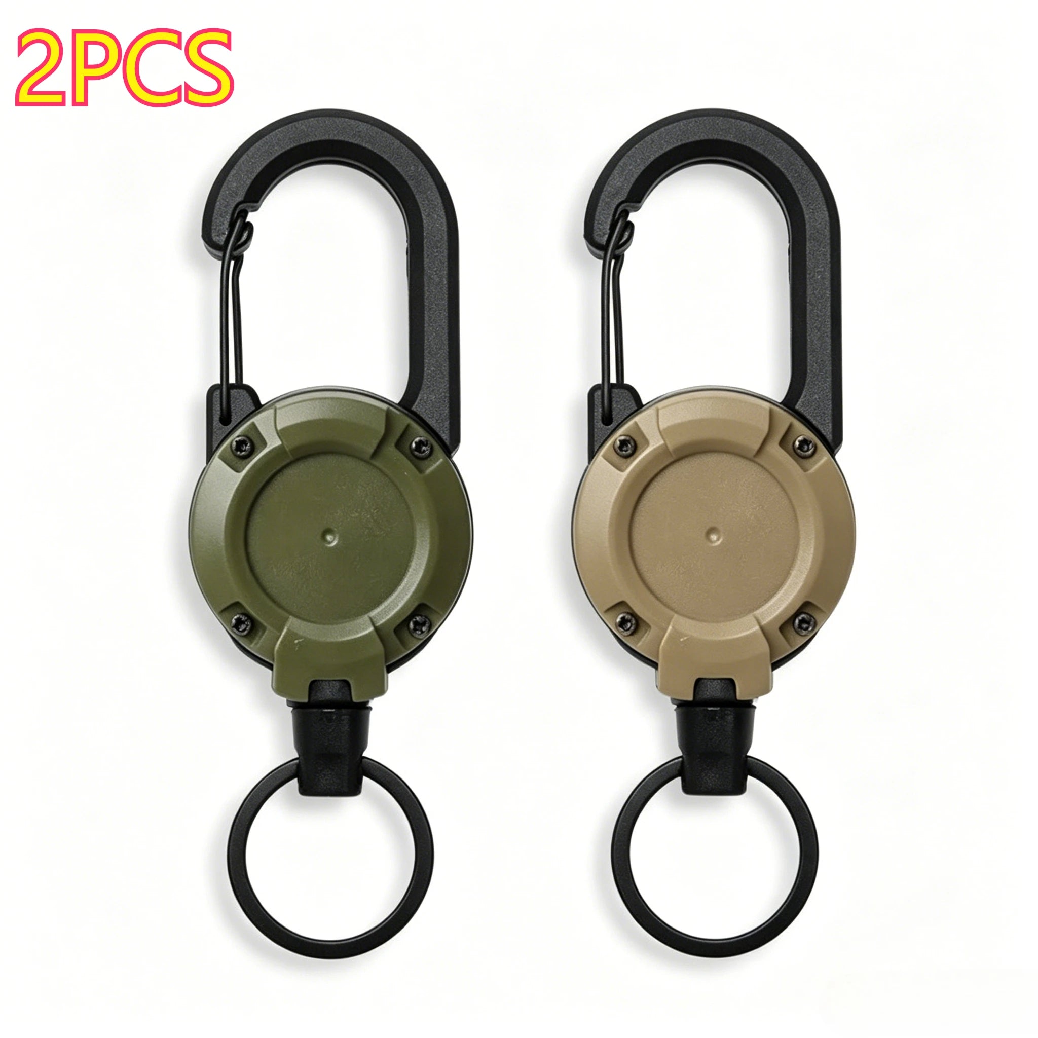 Retractable Keychain Heavy Duty Pull Carabiner Key Chains Strong Steel Wire Rope Buckle Spring Key Ring Outdoor Sporty Keychain Zpaxo 2PCS Green Khaki