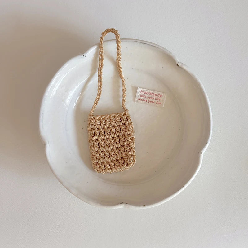 ▶1PCS Hand-crocheted Flower Bag For 15/17cm Doll Dollhouse Kids Toys Doll Satchel Baby Clothes Cute Doll Accessories Zpaxo Khaki