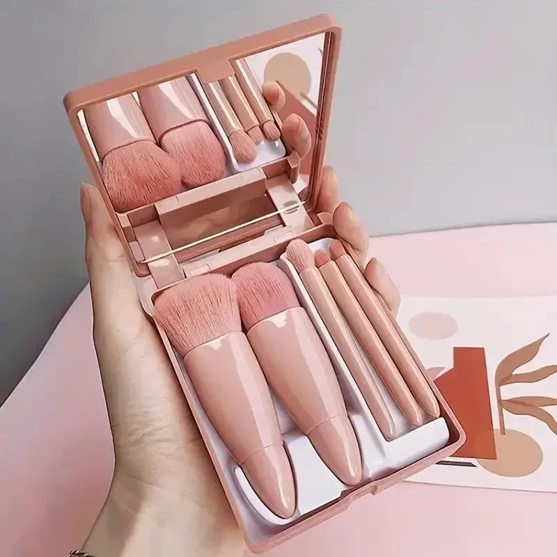 5pcs Mini Travel Size Makeup Brushes Set - Complete Function Cosmetic Brushes Kit with Storage Case And Mirror for On-the-Go App Zpaxo