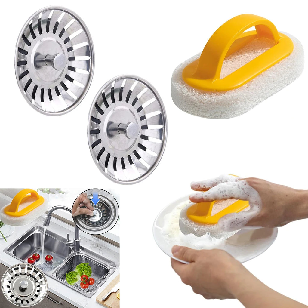 Kitchen Sink Strainer Stoppers & Cleaning Cloth – 3-Piece Set