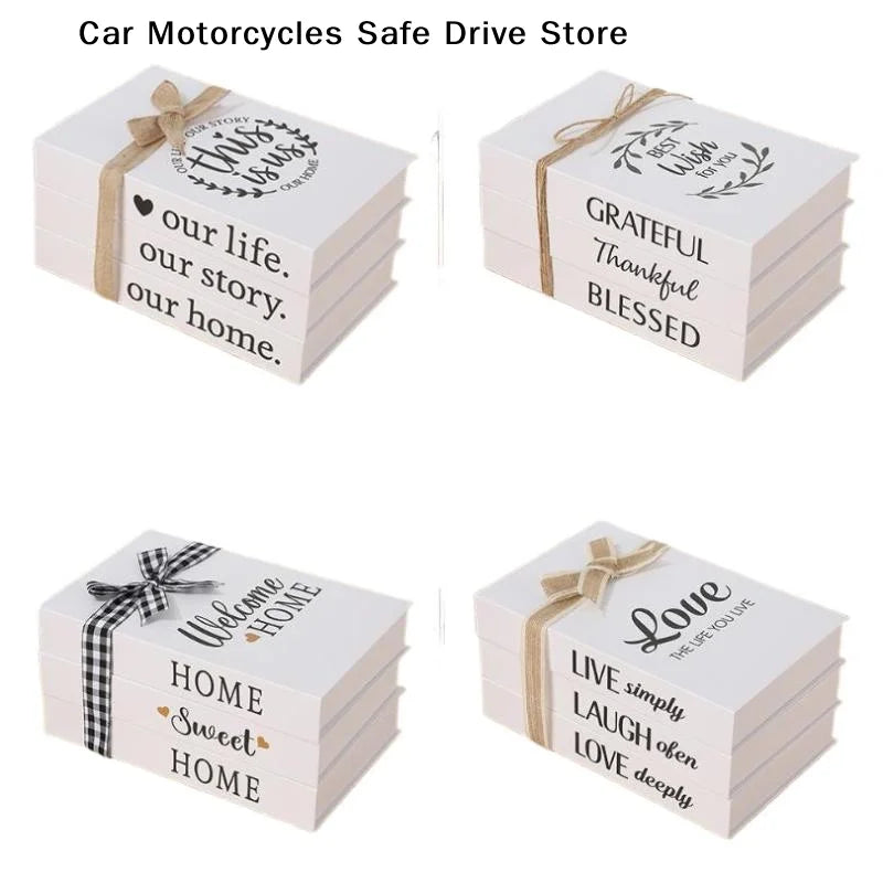 M3 Decorative Faux Book Storage Boxes Inspirational Quote Prints Bow