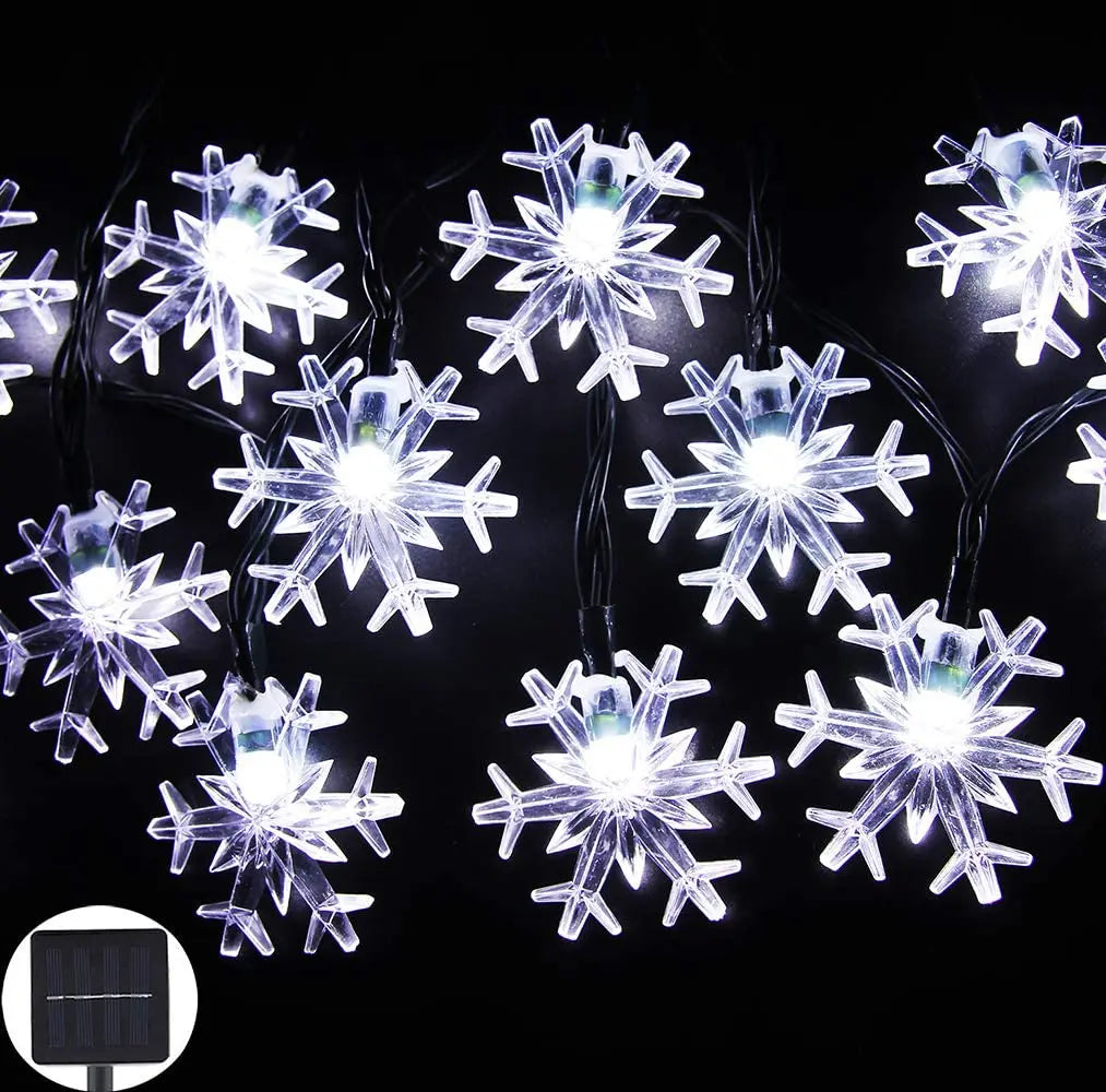 Solar Christmas Snowflake Lights Powered Led Outdoor Light Waterproof Zpaxo White-snowflake 11M 60 Light