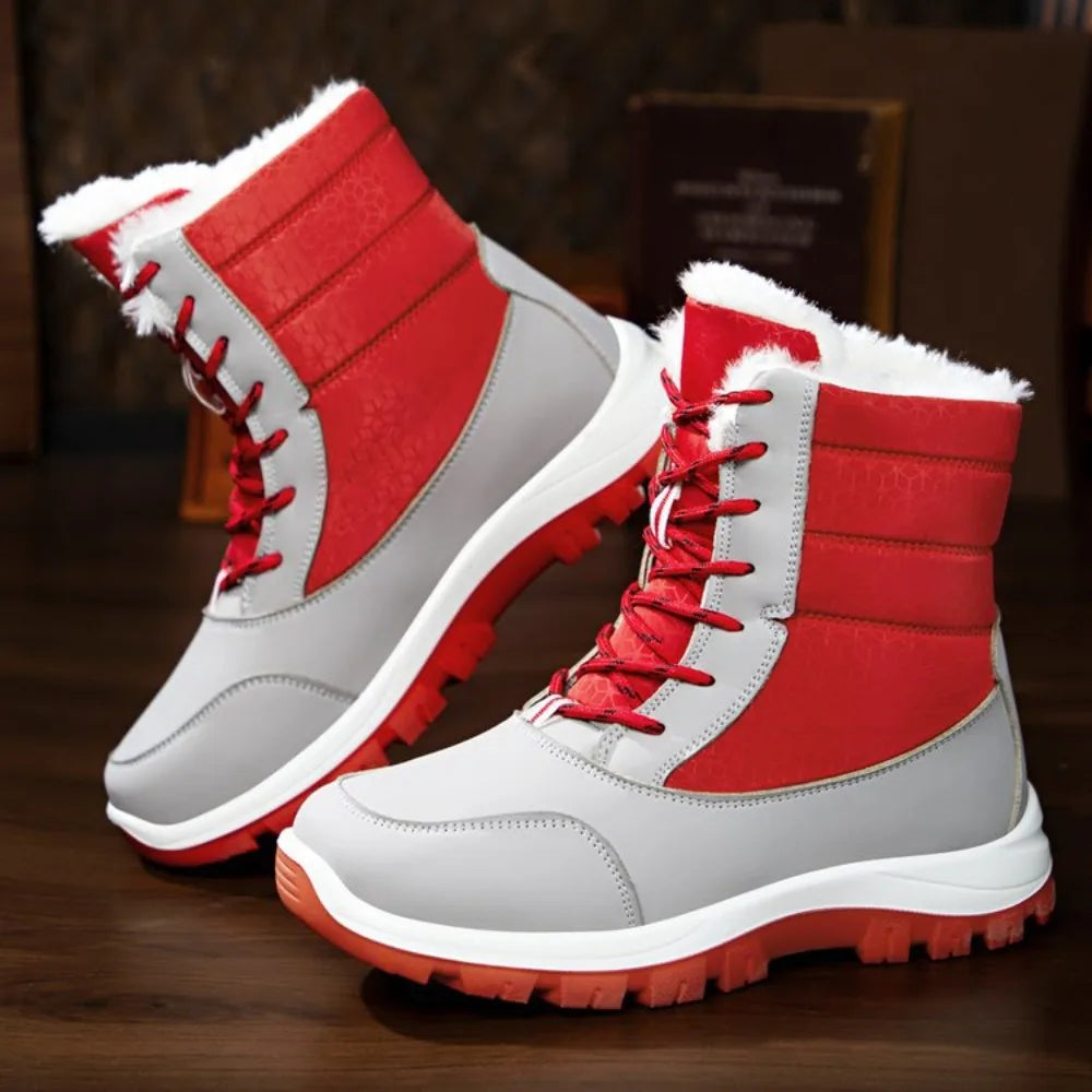 Snow Boots Woman Flat Shoes Lace Up Women Solid Ankle Warm