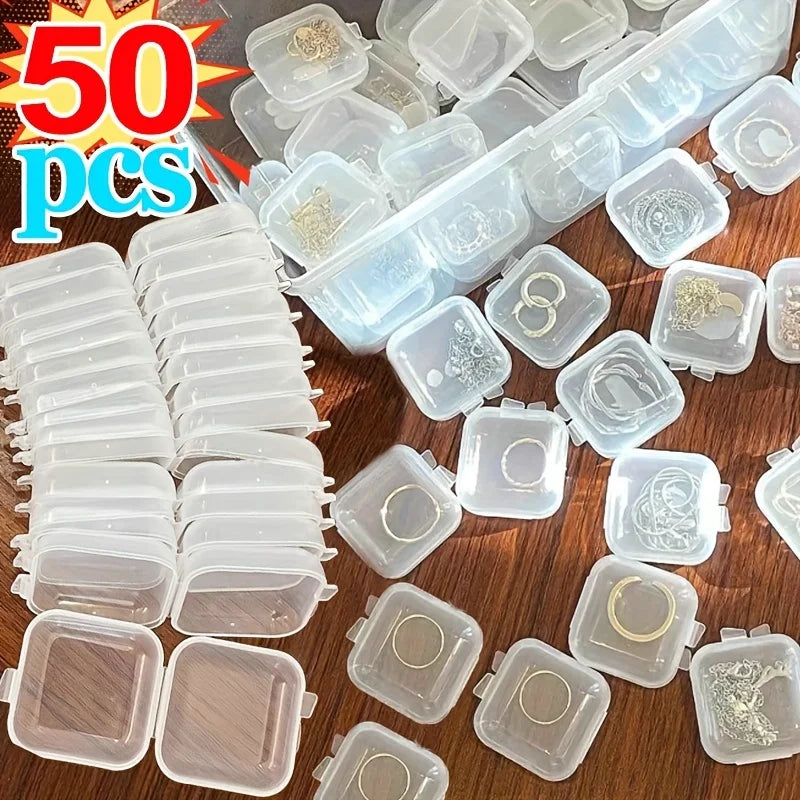 10/30/50pcs Lot Mini Square Transparent Plastic Storage Box with Hinged Lid Small Case for Pills, Dust-proof Storage Boxes Zpaxo