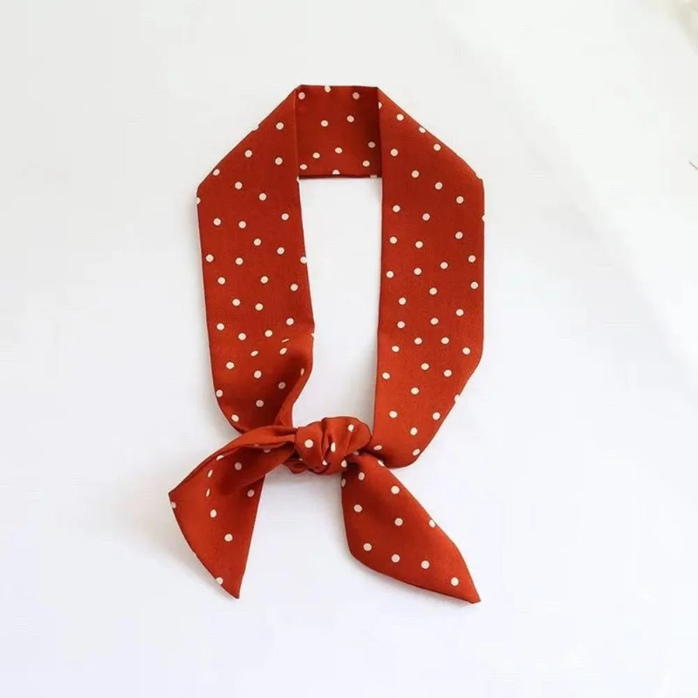 Fashion Polka Dot Narrow Edge Silk Scarf Luxury Korean Style Neck Strap Multifunctional Versatile Hair Band Clothing Accessories Zpaxo Red