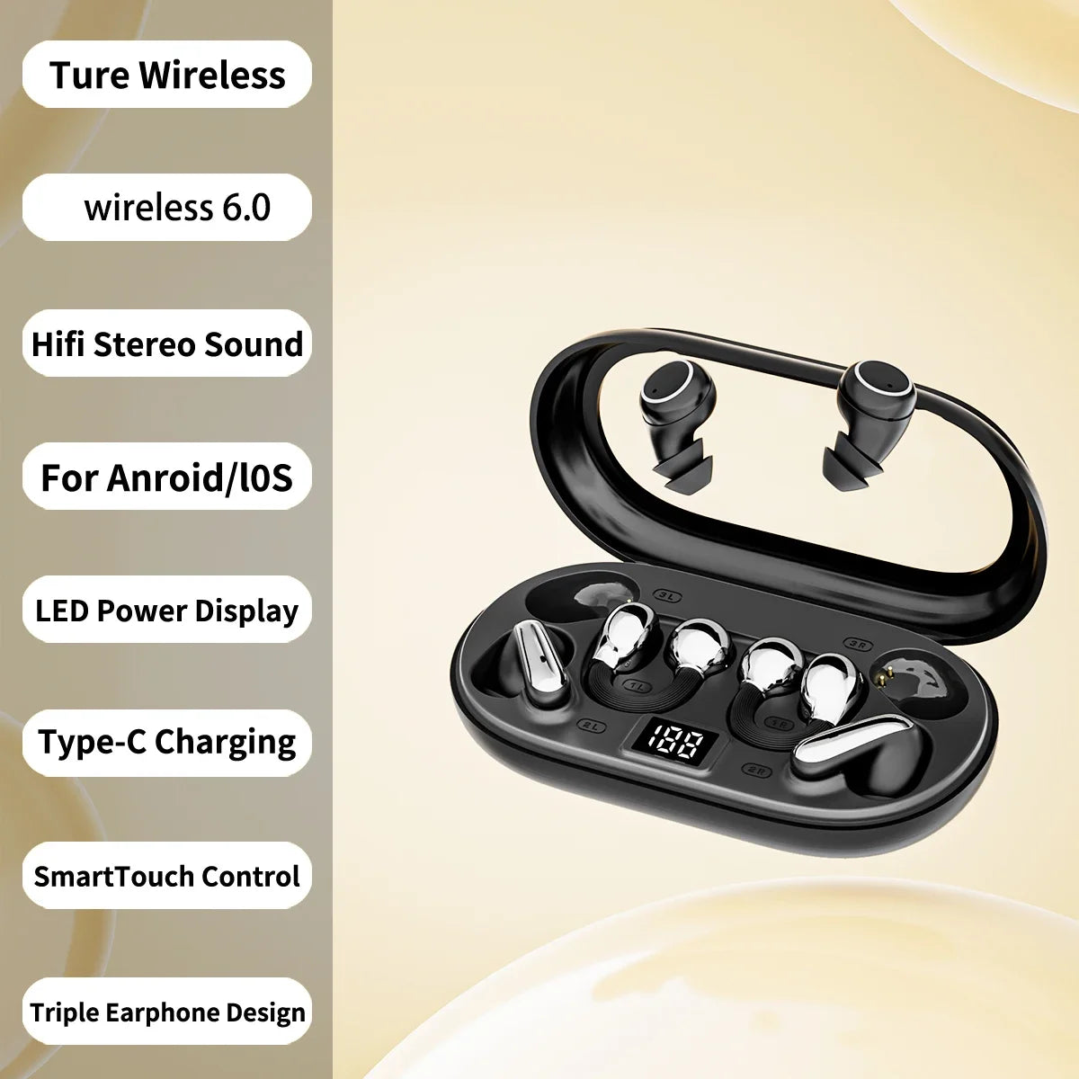 KEBIDUMEI 2 Pairs Earbuds Bluetooth Ear Twin Earphone HIFI Stereo Zpaxo 3 Pairs Black