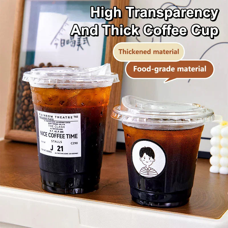 Clear Plastic Cup Strawless Lids Disposable Cups Iced Coffee Juice Zpaxo