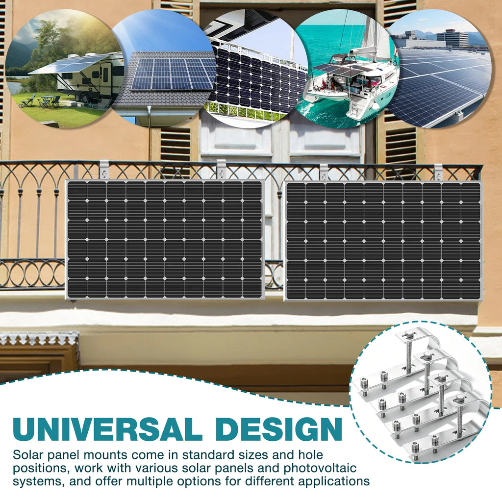 Balcony Power Station Bracket 304 Stainless Steel Solar Panel Mounting Hooks Set Drill Free PV Module Railing Clamp For Garage R Zpaxo