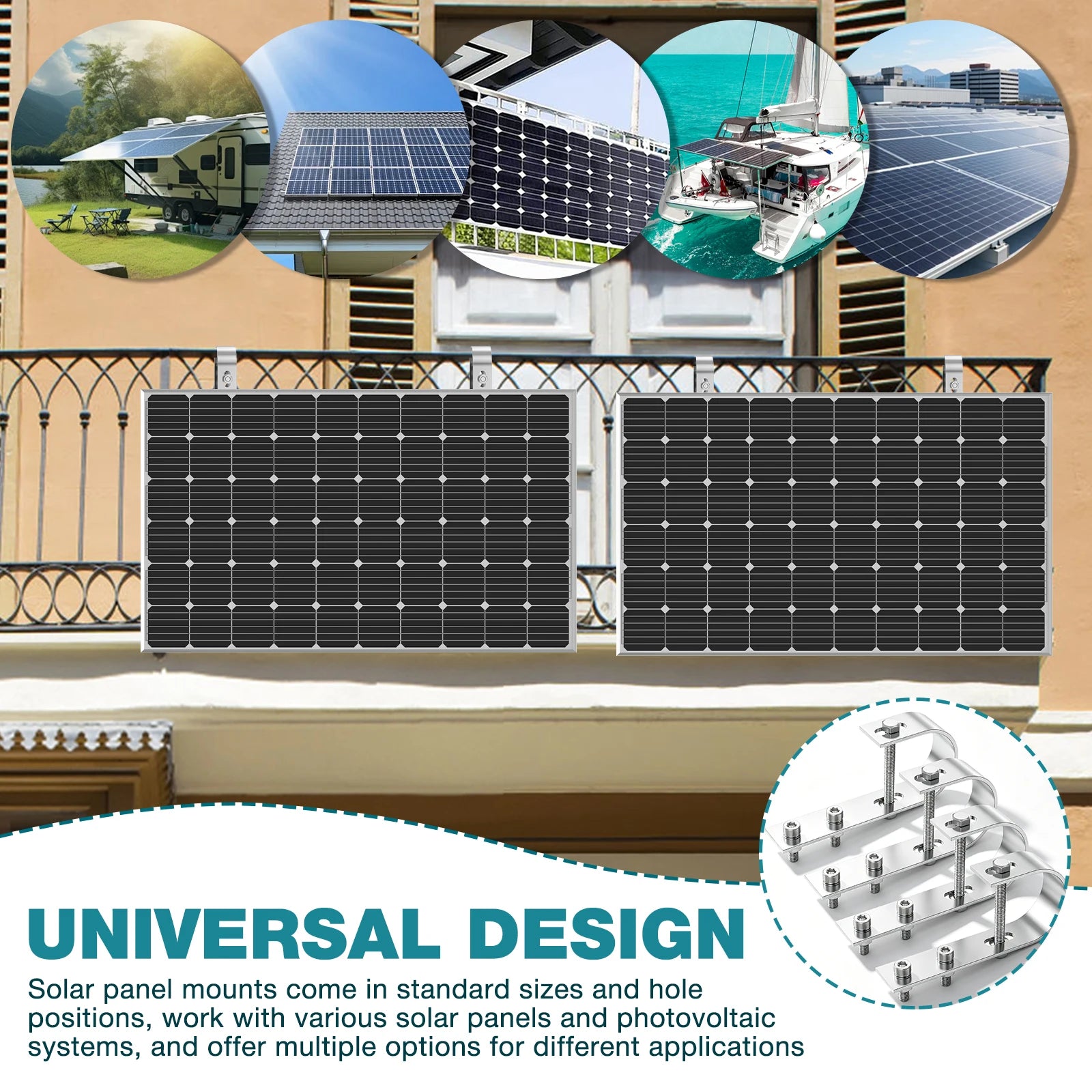 Balcony Power Station Bracket 304 Stainless Steel Solar Panel Mounting Hooks Set Drill Free PV Module Railing Clamp For Garage R Zpaxo