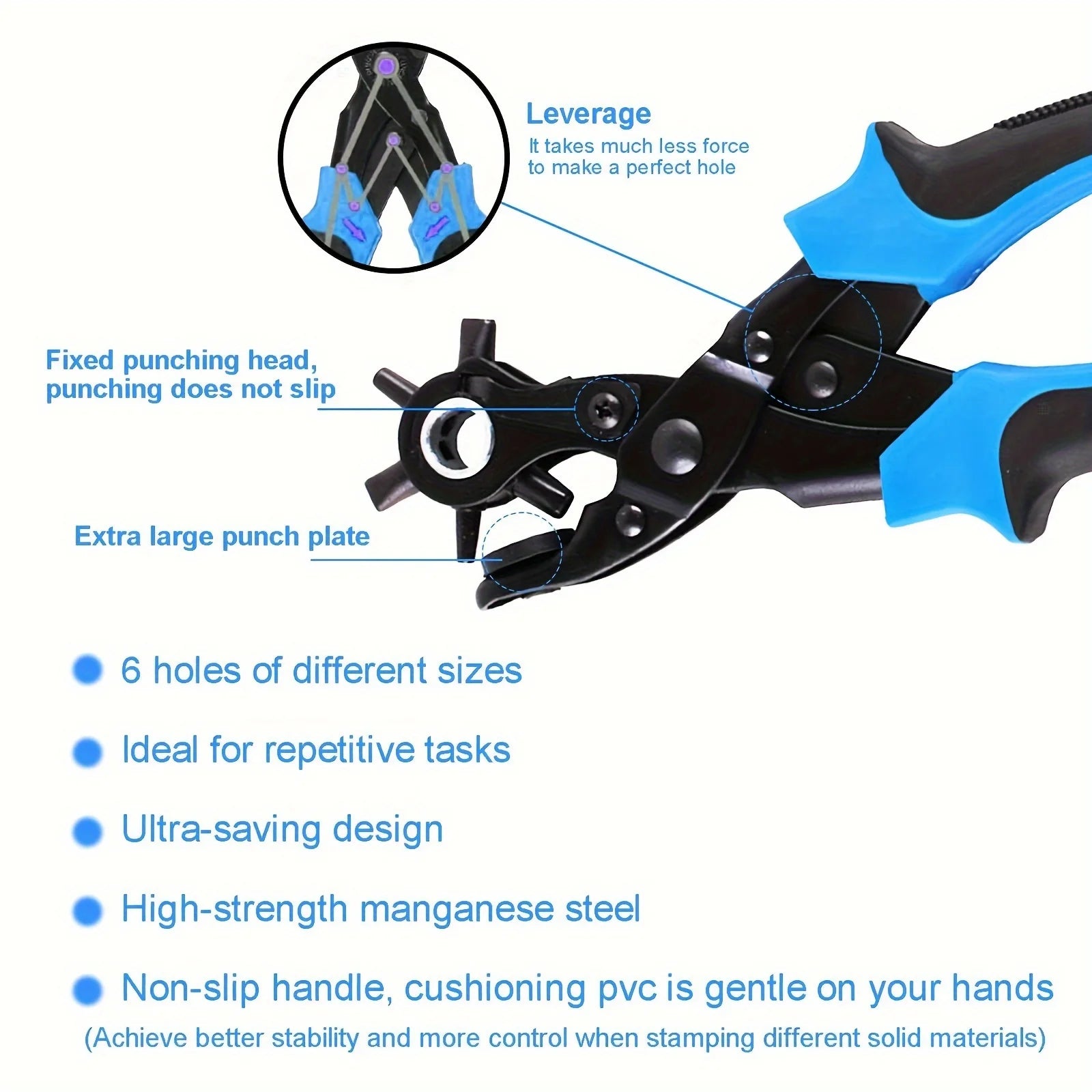 5pcs Multifunctional Belt Leather Punch Pliers, Round Hole, Flat Hole, Oval Hole Puncher, Belt Hole Puncher for Leather Zpaxo