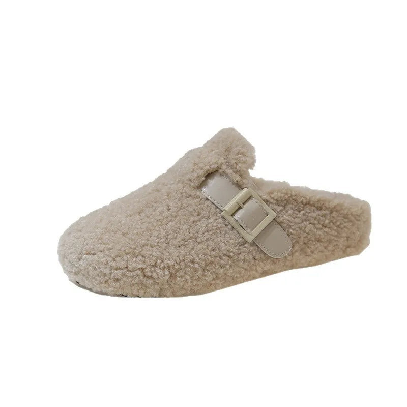 Soft Footbed Teddy Fur Mule Clogs Woman Winter Warm Plush Slide