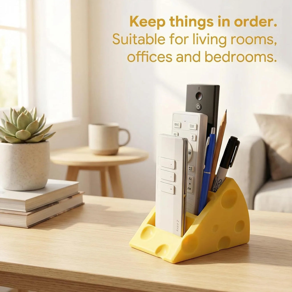Remote Control Holder 3 Compartments 3D-Printed Cheese-shaped Desk