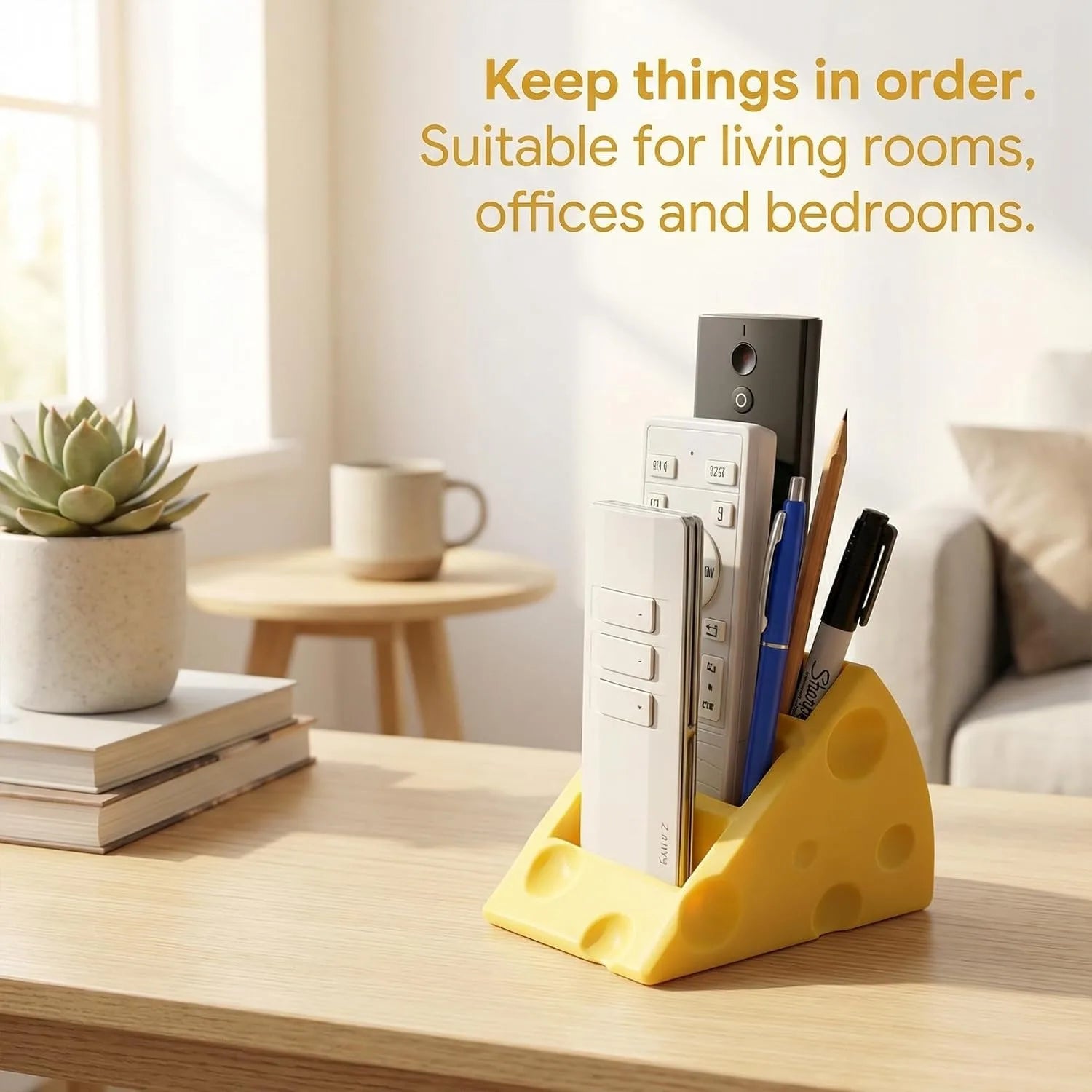Remote Control Holder 3 Compartments 3D-Printed Cheese-shaped Desk