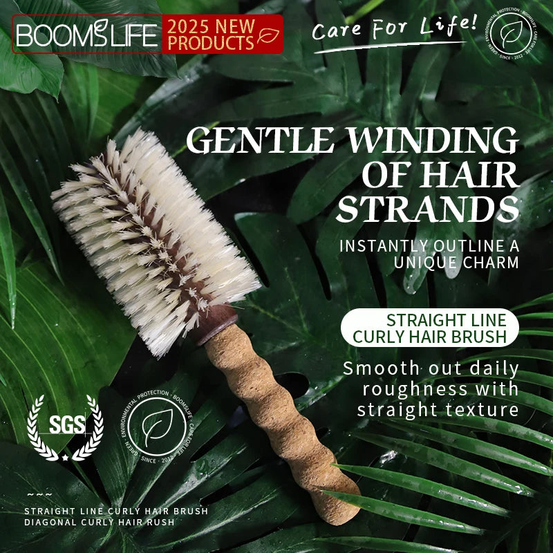 Personalized Boar Bristles Hair Brush Cork handle Round Barrel Hair Comb For Curling Anti Static Roller HairBrush Wood Combs Zpaxo