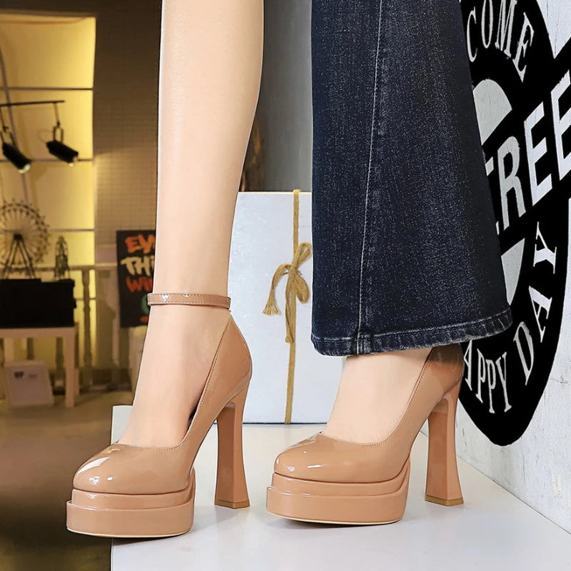 Round-toe Single Shoes Women Heels Double-layer Waterproof Platform Zpaxo 8326 Nude Color 38 China Mainland