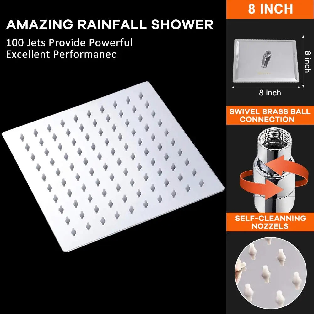 Rain Shower Head 304 Stainless Steel Square Spray Ultra-thin