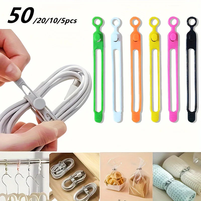 50/20/10/5pcs Silicone Multifunctional Cable Organizer Winder Storage Holder Bag with Zip Tie, Twist, and Clip Functions Zpaxo Mixed color-50pcs