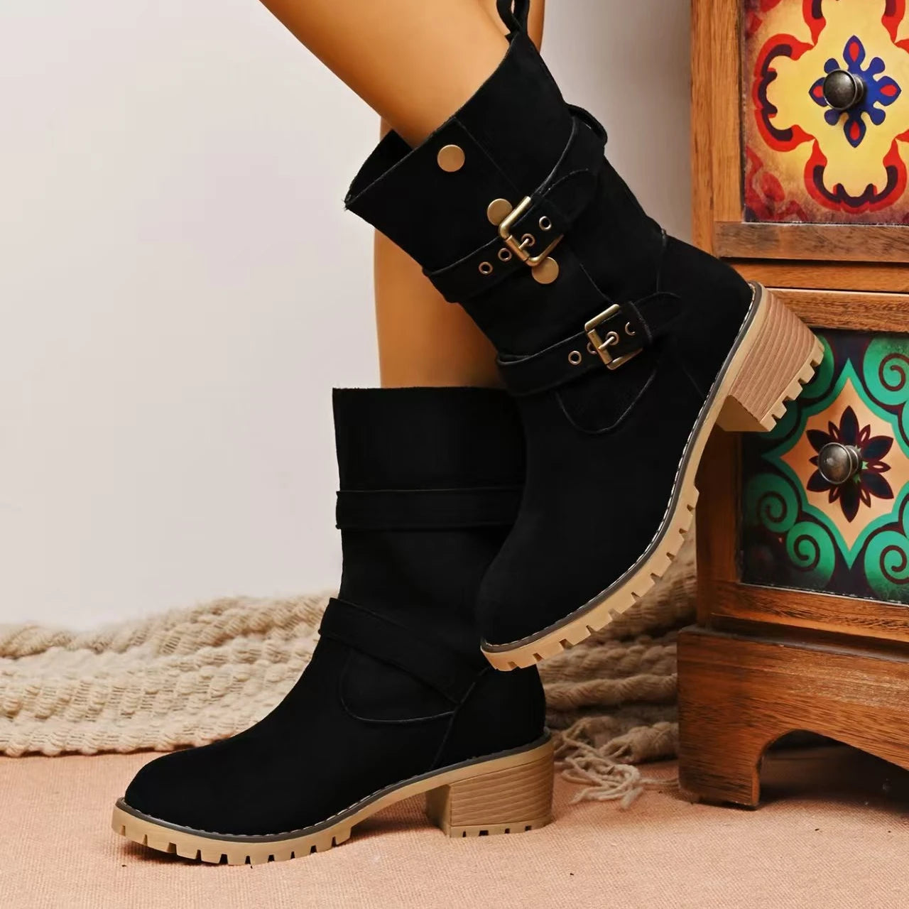 Women Boots Fashion Outdoor Comfortable Boots Trend Vintage Detachable Western Boots Women Solid High Quality Style Shoes Women Zpaxo black 38