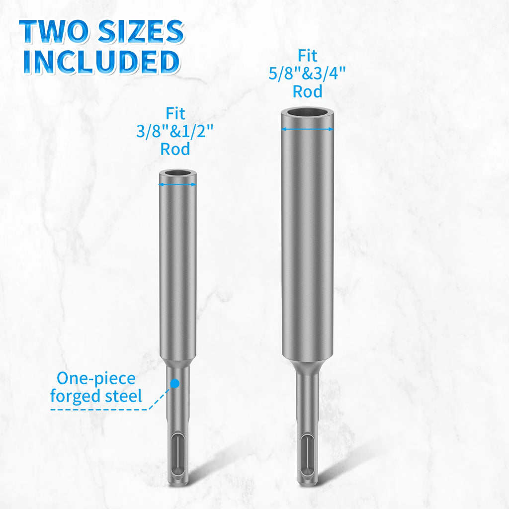SDS Plus Ground Rod Driver Set 10mm 16mm 19mm Industrial Cr-V Steel for 3/8" 1/2" 5/8" 3/4" Rods, Heavy Duty Grounding Bit Zpaxo
