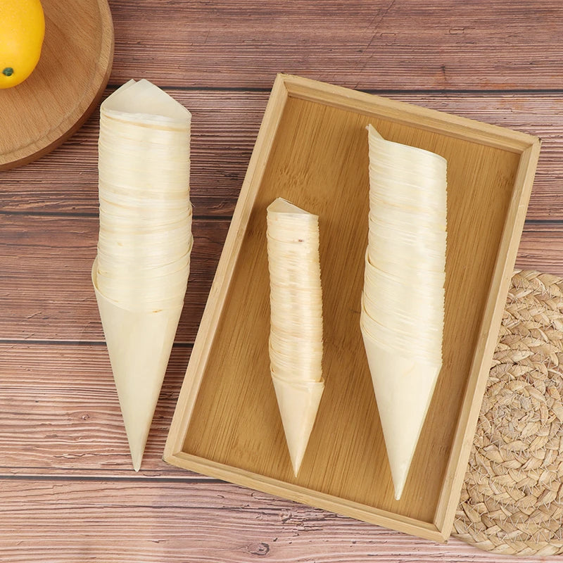 Cones Candy Boxes Disposable Wood Appetizer Biodegradable Cone Veneer