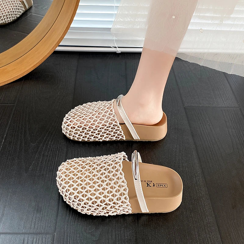 2026 Round Toe Summer Women's Mesh Breathable Comfortable Thick Sole Zpaxo Beige 39