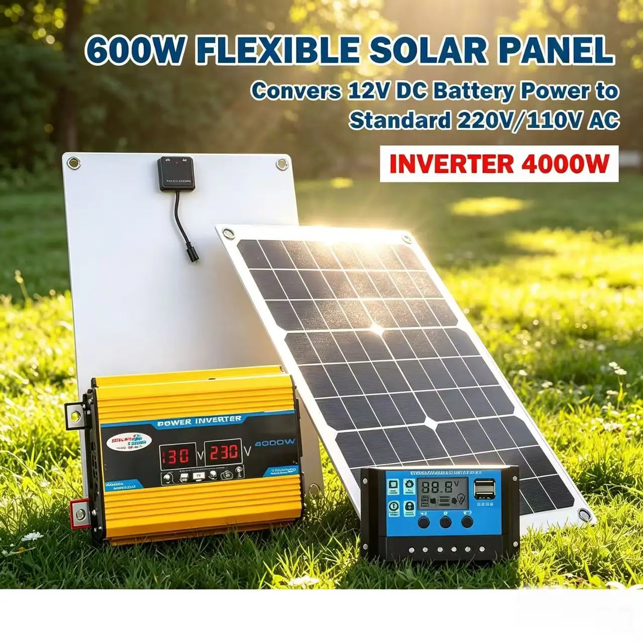 4000W Solar Inverter 600W Panel 100A MPPT Charge Controller 220V AC Zpaxo