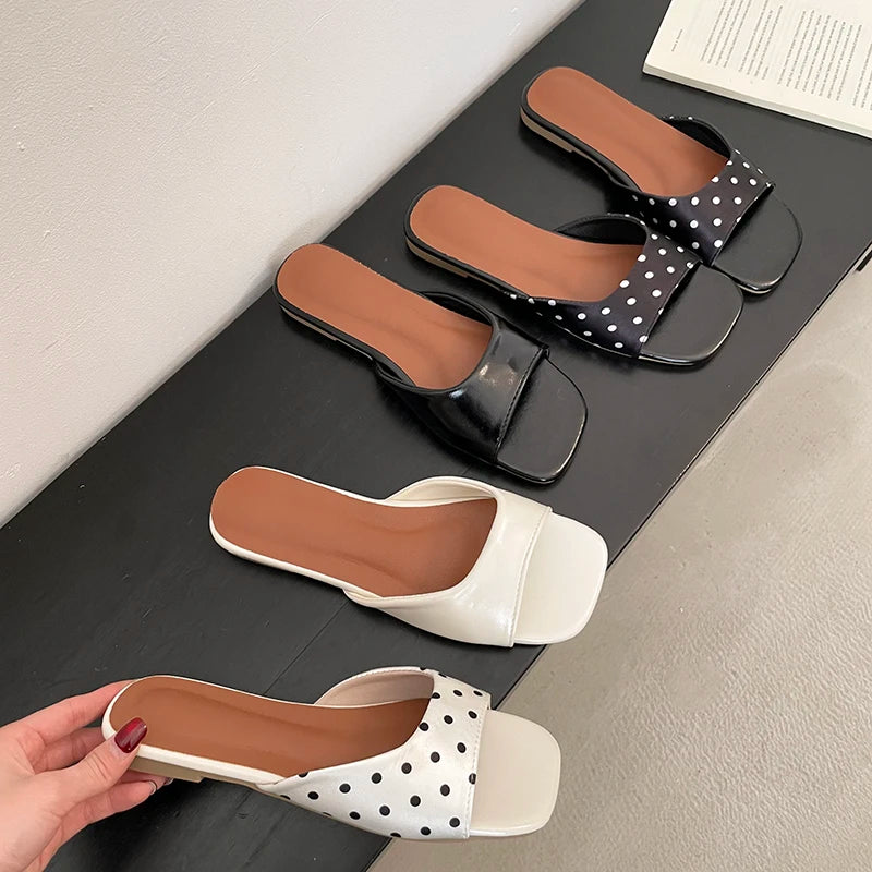 2026 Summer Fashion Women Open Toe Polka Dot Slippers Slip Ladies
