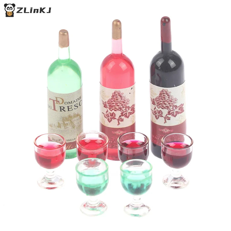 ▶3Pcs 1:12 Dollhouse Miniature Simulation Wine Bottle Wine Glass Model Toys Zpaxo