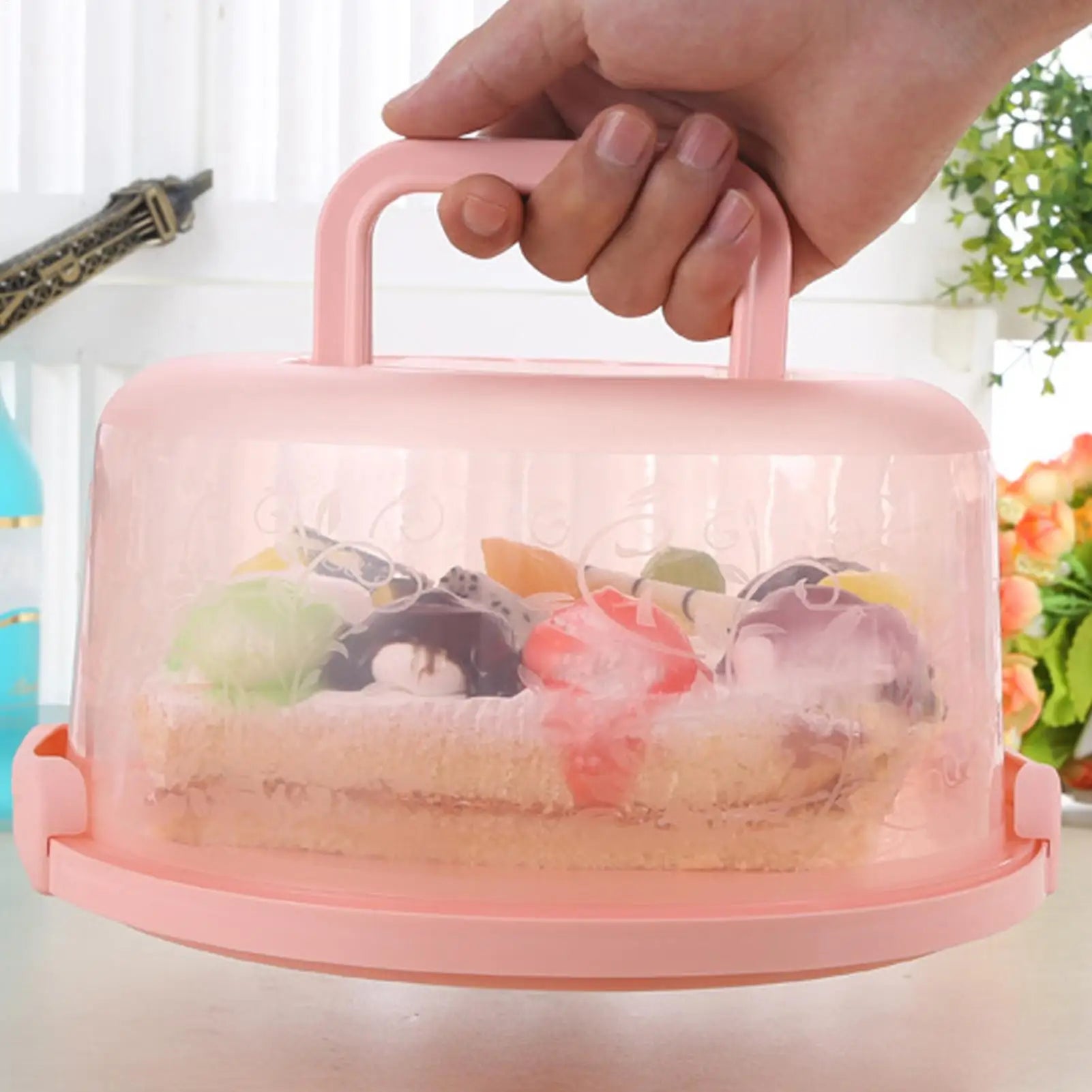 Cake Carrier With Lid And Handle Travel Cake Carrier Transparent Dome Reusable Airtight Box With Handl For Bakery Wedding Party Zpaxo