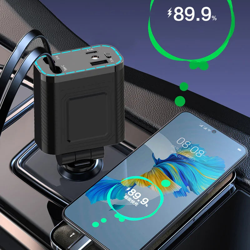 1 Retractable Car Charger Mobile Phone USB PD C Cable Iphone Fast Zpaxo