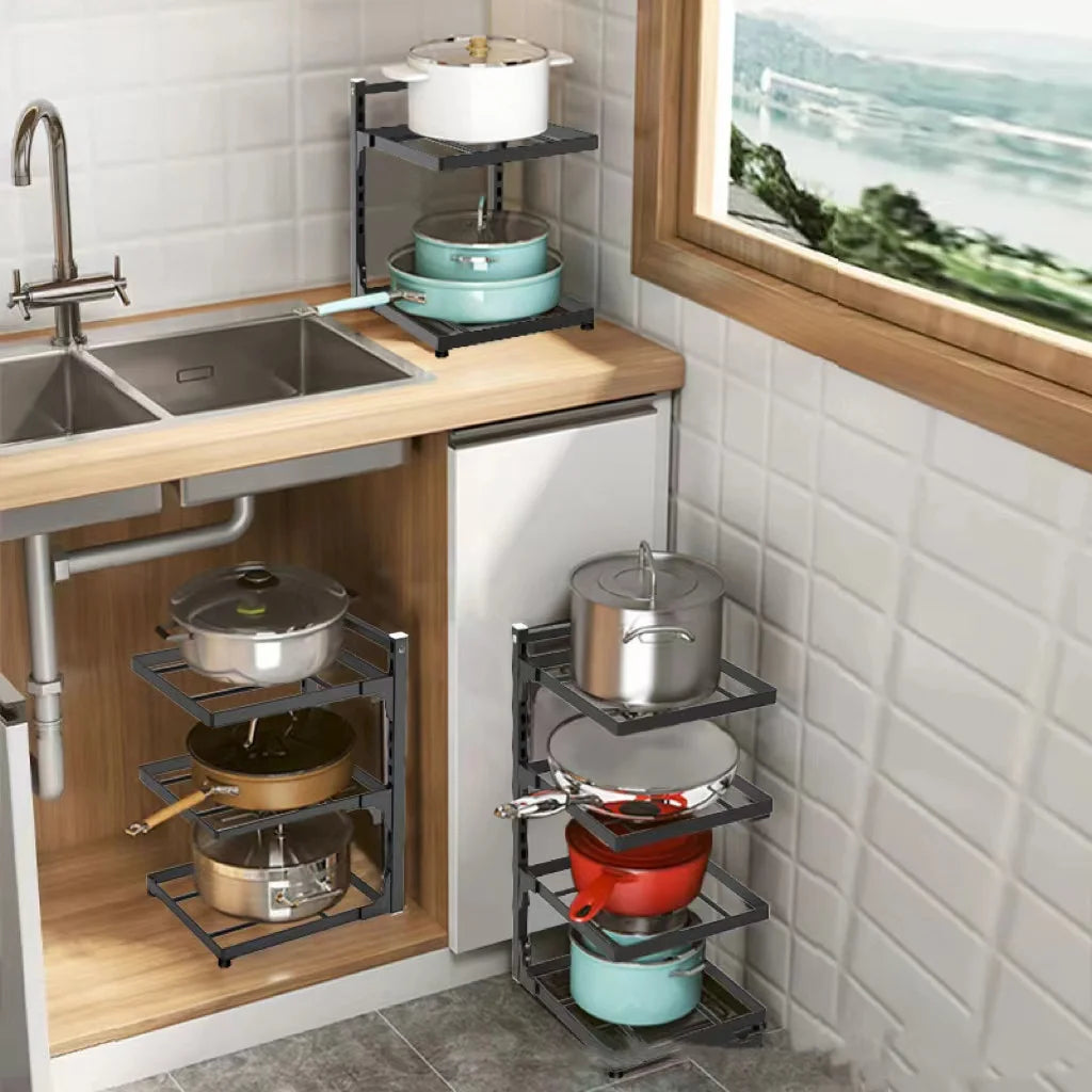 Kitchen Sink Storage Rack Multi-Layer Cooker Storage Rack For Home Stovetop Cabinets Adjustable Pot Rack Zpaxo