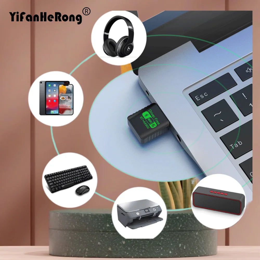 WiFi 6 AX900 BT 5.3 WiFi USB Adapter Wireless Dual Band 2.4G&5GHz Wi-Fi Antenna USB For PC/Laptop Win10/11 Driver Free Zpaxo Default Title