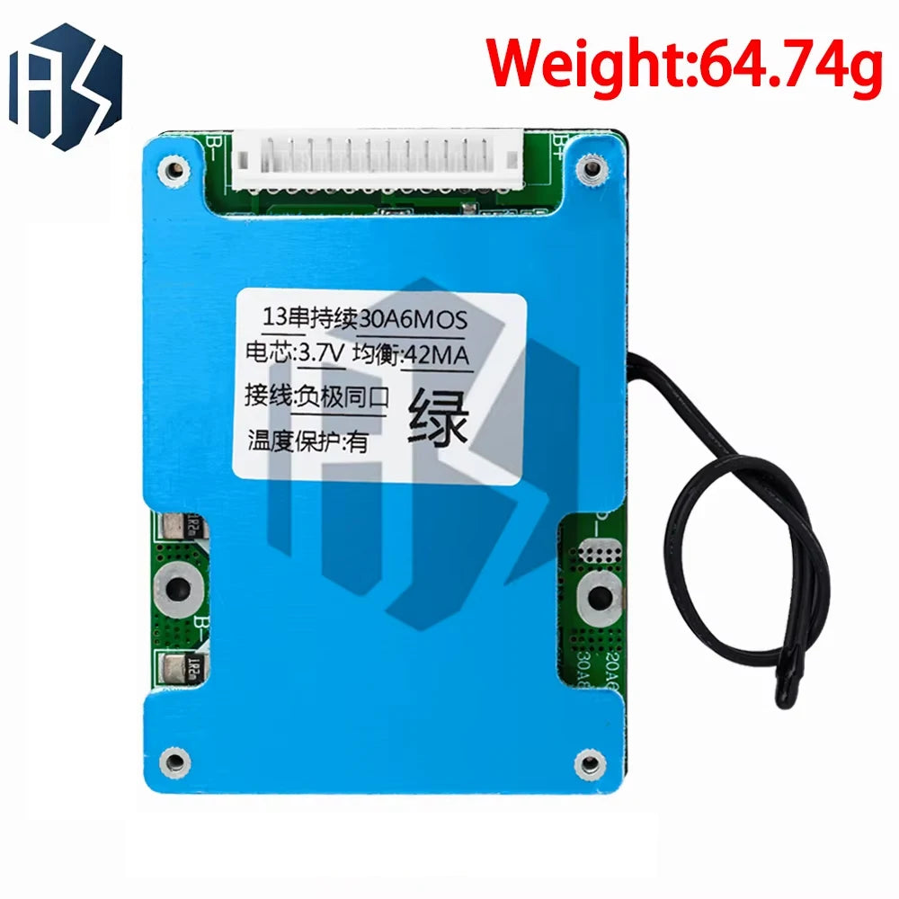 13S 48V 30A Lithium BMS PCB: High-Current Balance Board for 36V-58.8V Packs (Over-Current/Short-Circuit Protection) Zpaxo